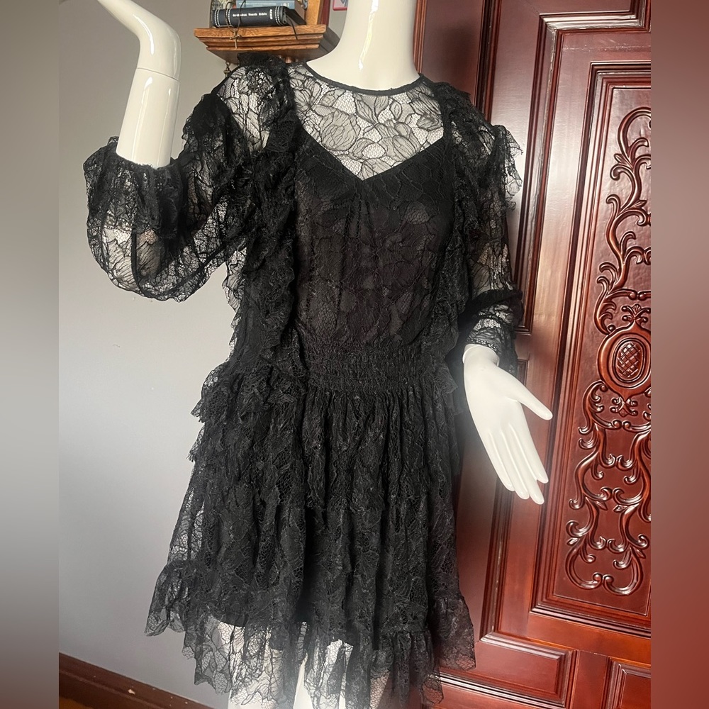 ZARA sz S black lace layer dress with slip